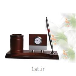 ساعت ST رومیزی چوبی با جای خودکار و لوازم دفتر ST 660