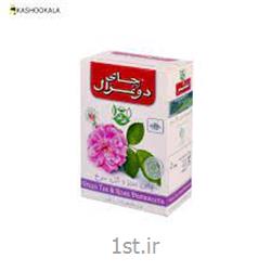 عکس چای سیاهچای سبز جعبه مقوایی با گل سرخ 100 گرمی دوغزال