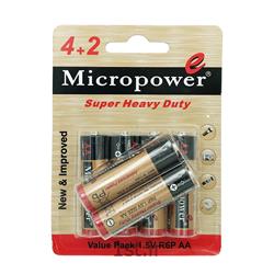 باتری 4 قلمی + 2 باتری نیم قلمی کربن زینک میکروپاور