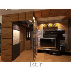 دکوراسیون داخلی پذیرایی با استفاده از چوب و سنگ آنتیک و طراحی سقف