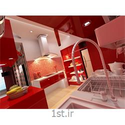 عکس طراحی ساختماندکوراسیون آشپزخانه با رنگبندی قرمز