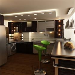 عکس طراحی ساختماندکوراسیون داخلی آشپزخانه به سبک مدرن با رنگبندی قهوه ای