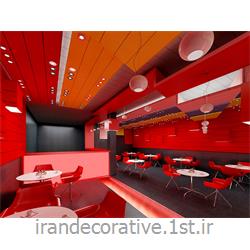 دکوراسیون ومبلمان رستوران با طراحی دیوارپوش،سقفپوش آذران پلاستیک(ایران دکوراتیو) رنگ پانل قهوه ای