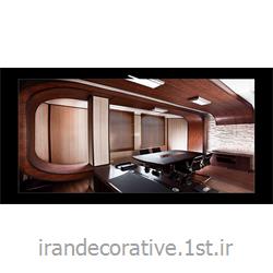 طراحی اتاق مدیر فضای اداری (ایران دکوراتیو) با دیوارپوش pvc آذران پلاستیک رنگ پانل کرم و قهوه ای